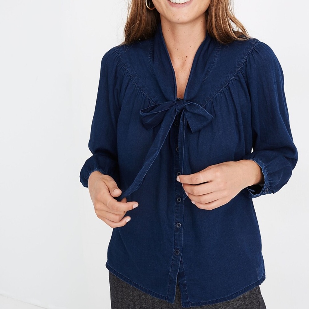 MADEWELL indigo tie-neck shirt lightweight Navy